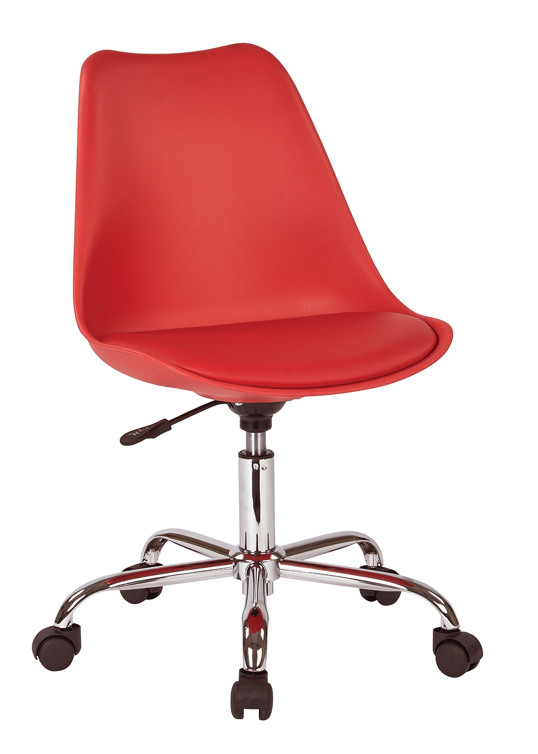 Polyurethane Seat Armless Task Chair with Chrome Base and Casters - Red