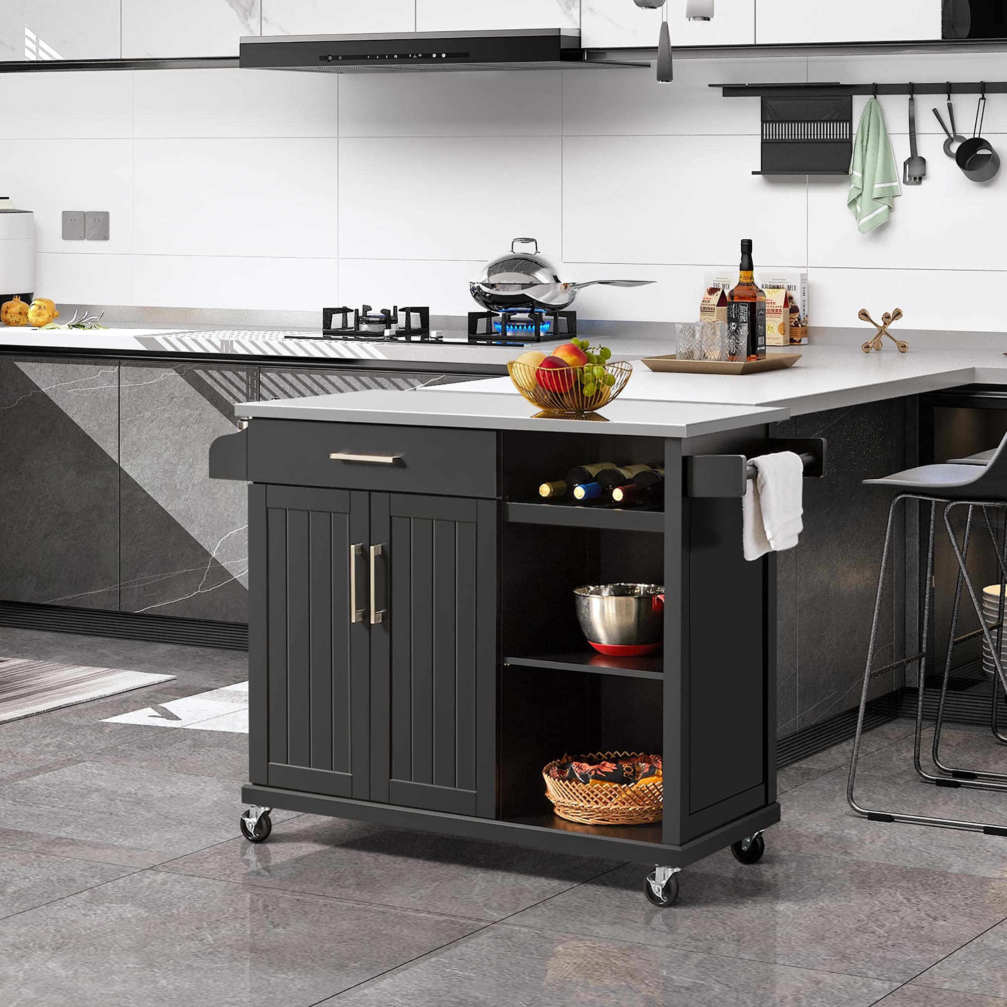 Kitchen Cart with Stainless Steel Top on Wheels