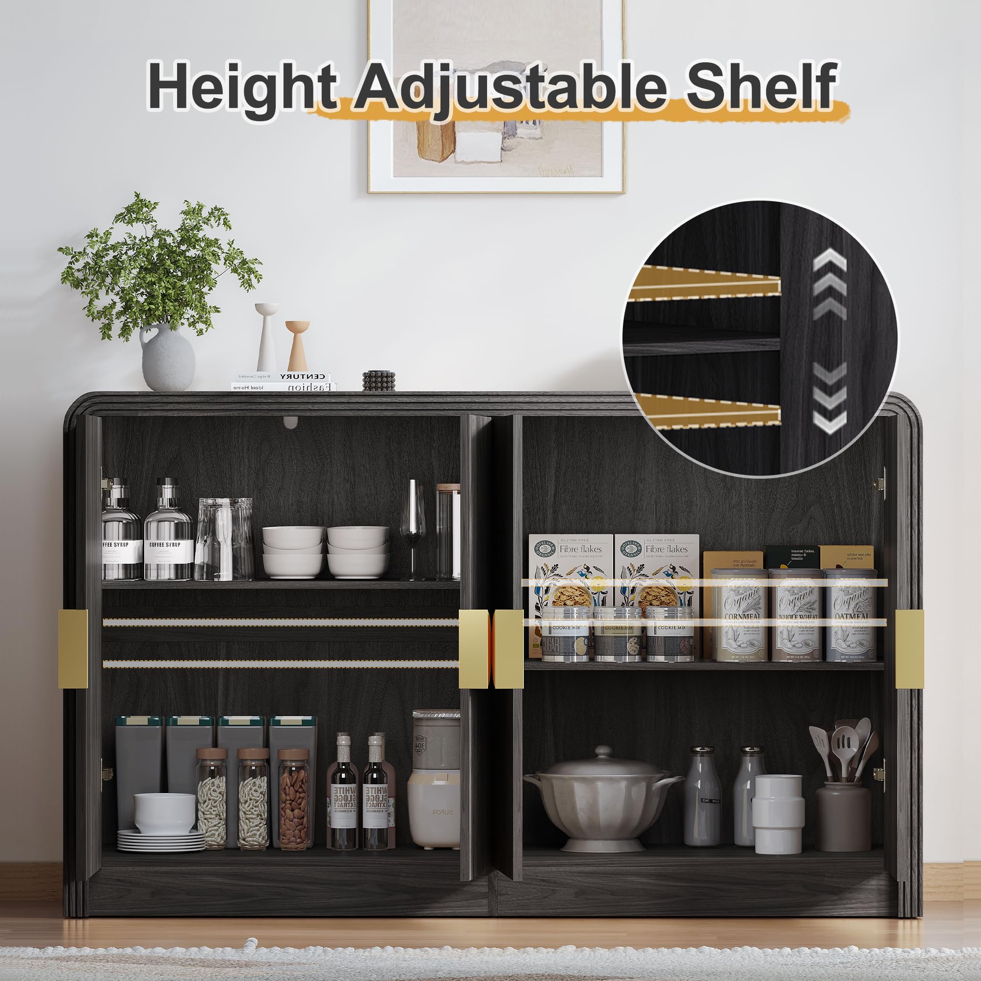 Buffet Sideboard Cabinet with Wavy Grain Doors