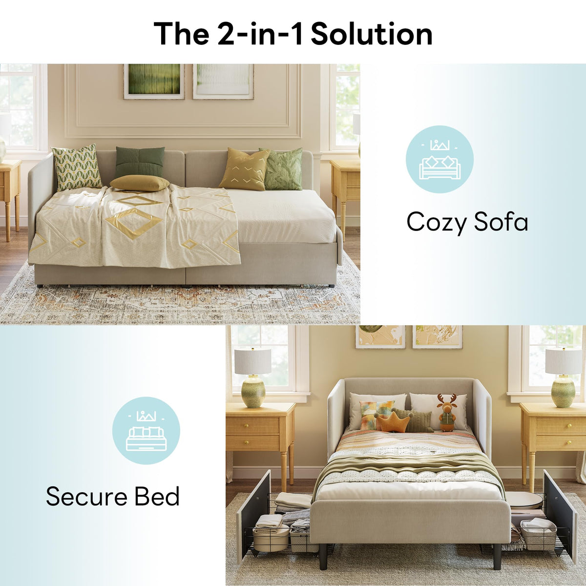 Twin Daybed with Storage Drawers and Safety Rails