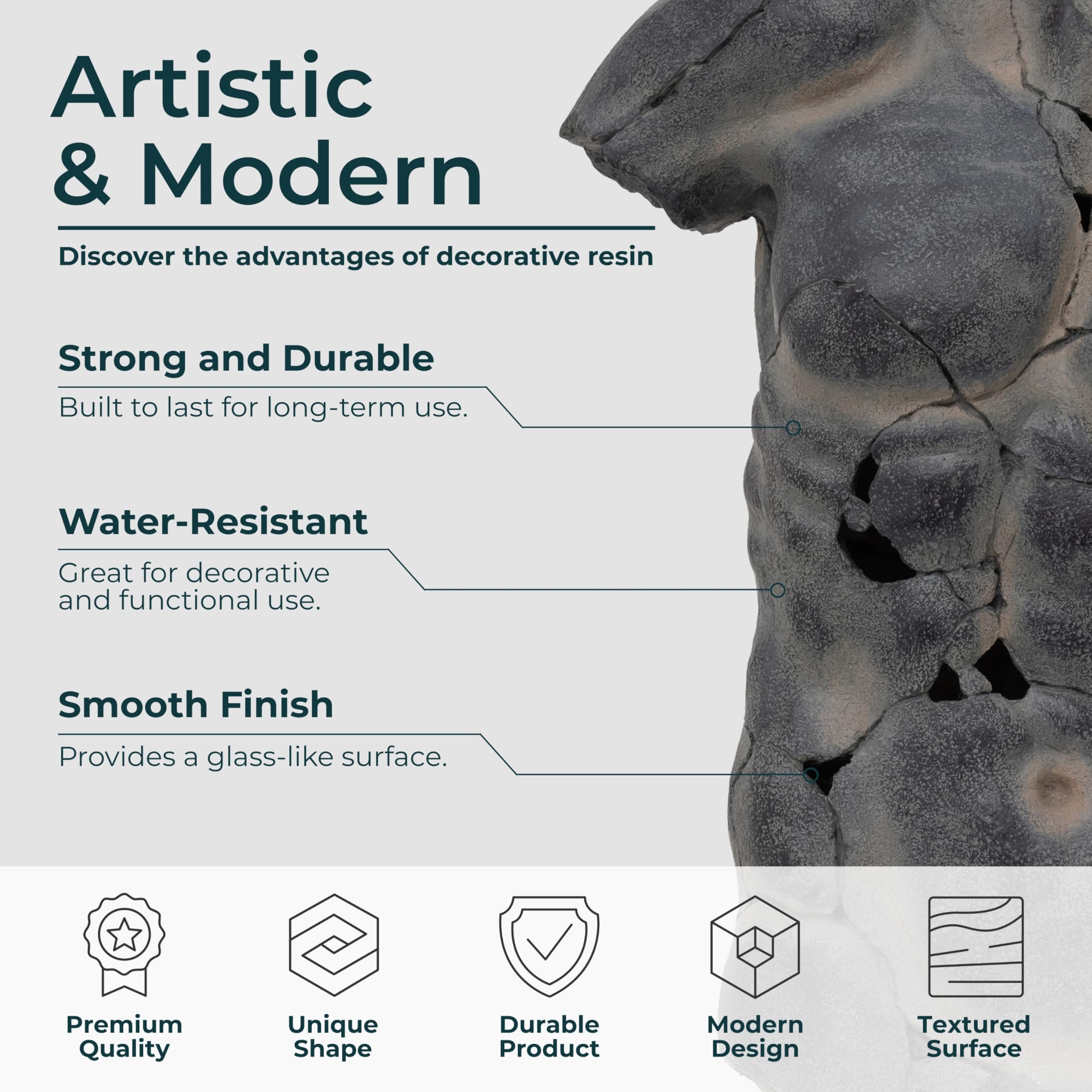 Cracked Male Torso Sculpture with Textured Black Finish