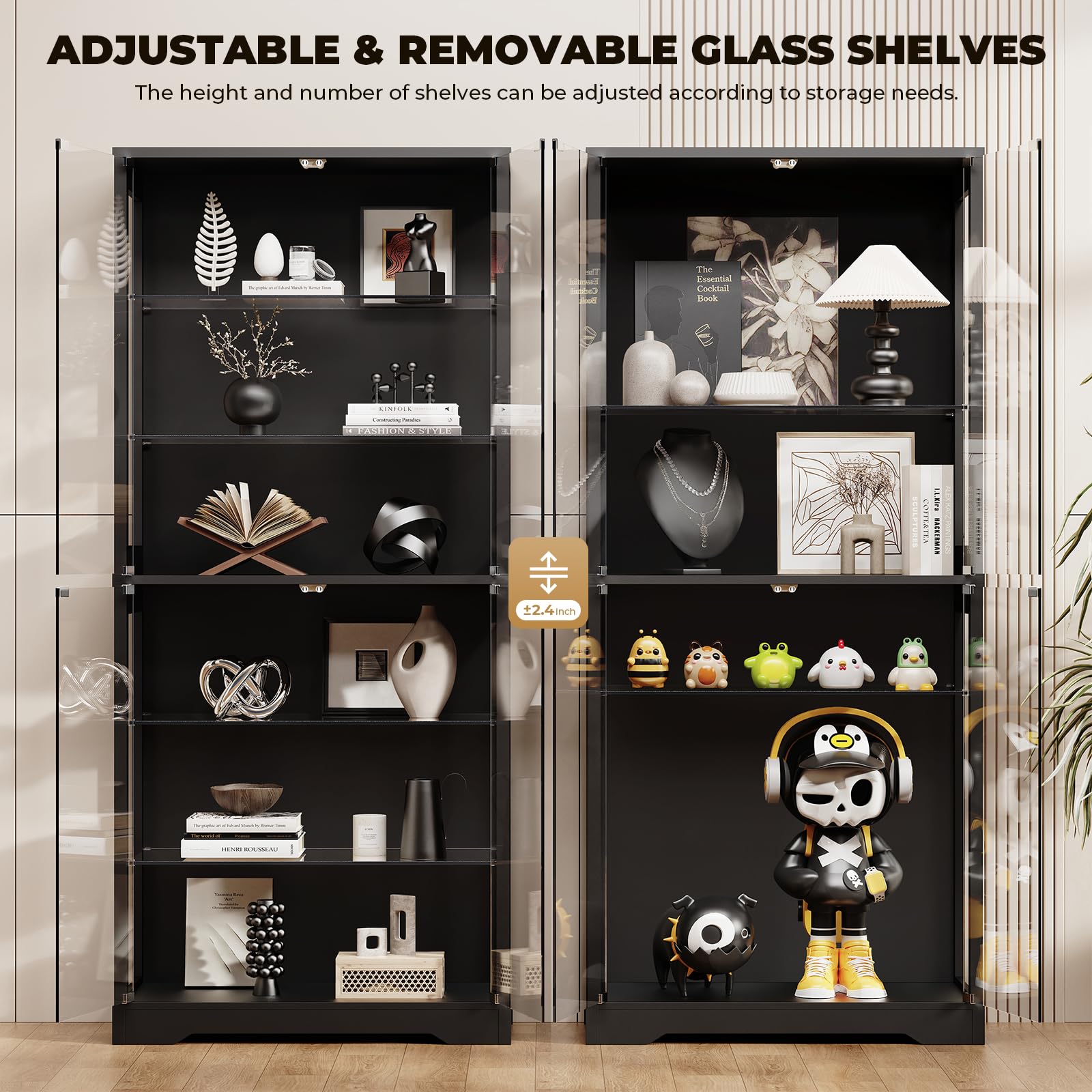 6-Tier Glass Display Cabinet with LED Lights