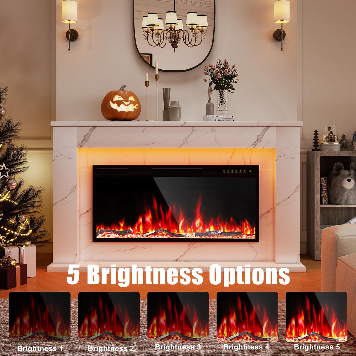 60 Inch Electric Fireplace with Mantel and Heater