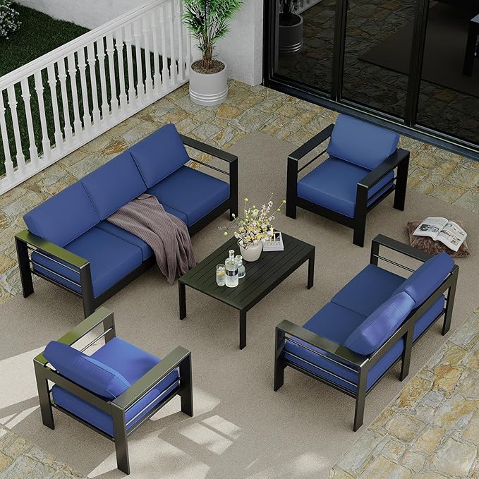 7-Seat Aluminum Patio Furniture Set with Coffee Table