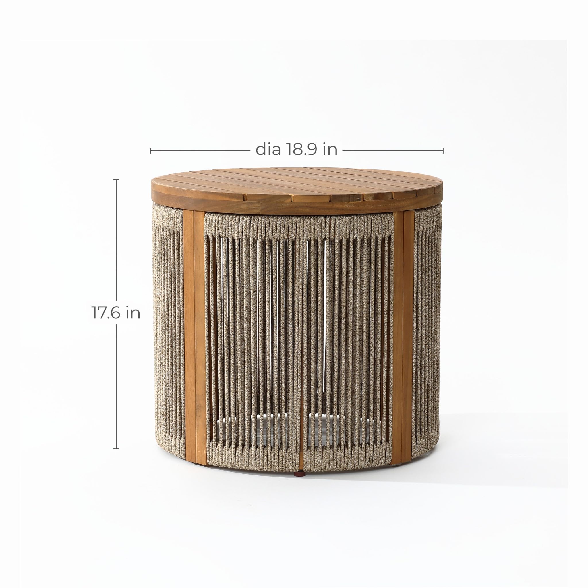 Outdoor Coffee Table - 17" Rope Acacia Wood Round Side Table