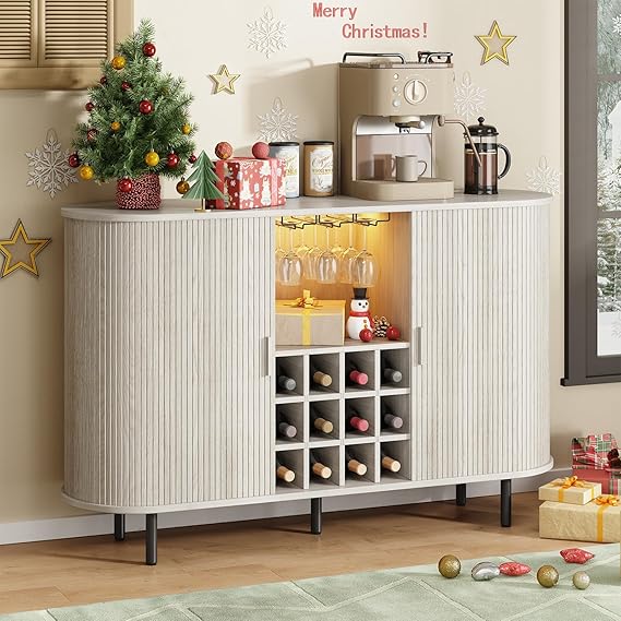 Wine Bar Cabinet with LED Light and Storage