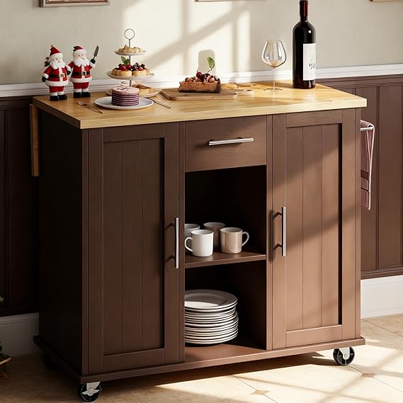 Rolling Kitchen Island Cart with Wheels and Drop Leaf
