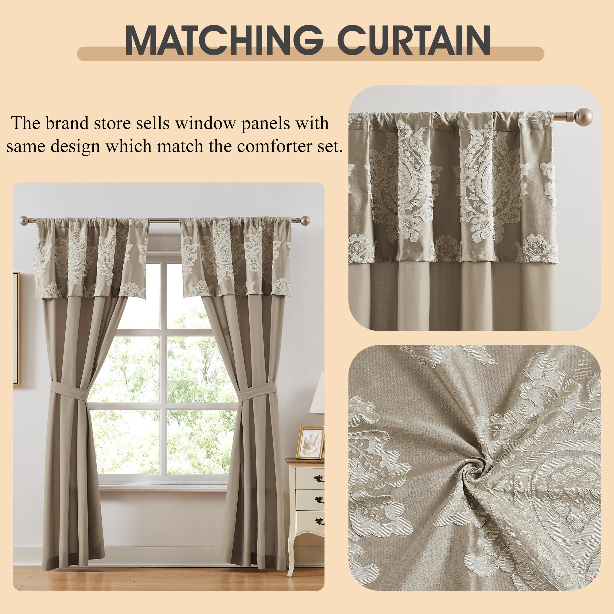 King Size Jacquard Damask Comforter Set 7 Pieces