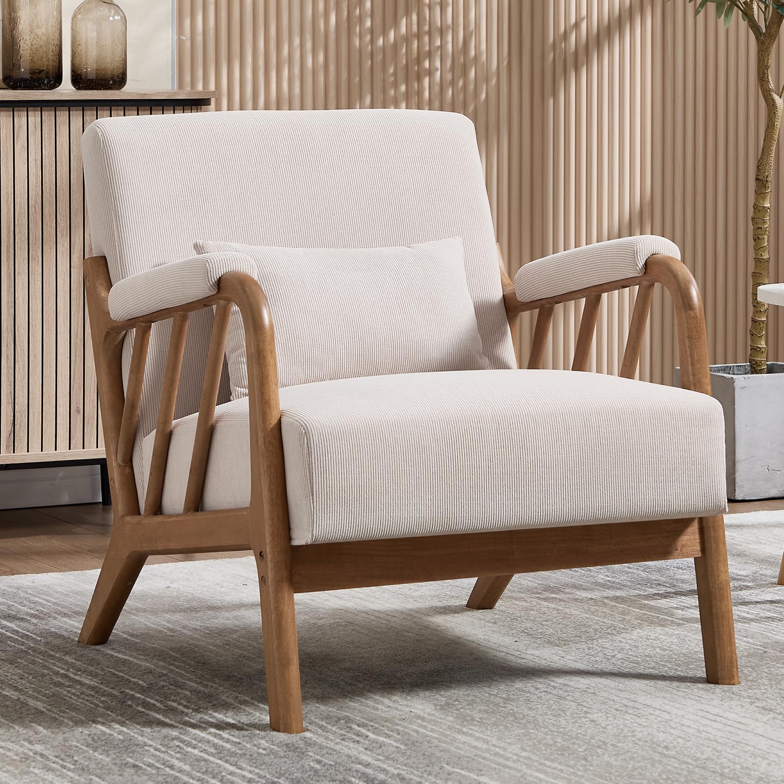 Mid-Century Modern Accent Chair with Lumbar Pillow