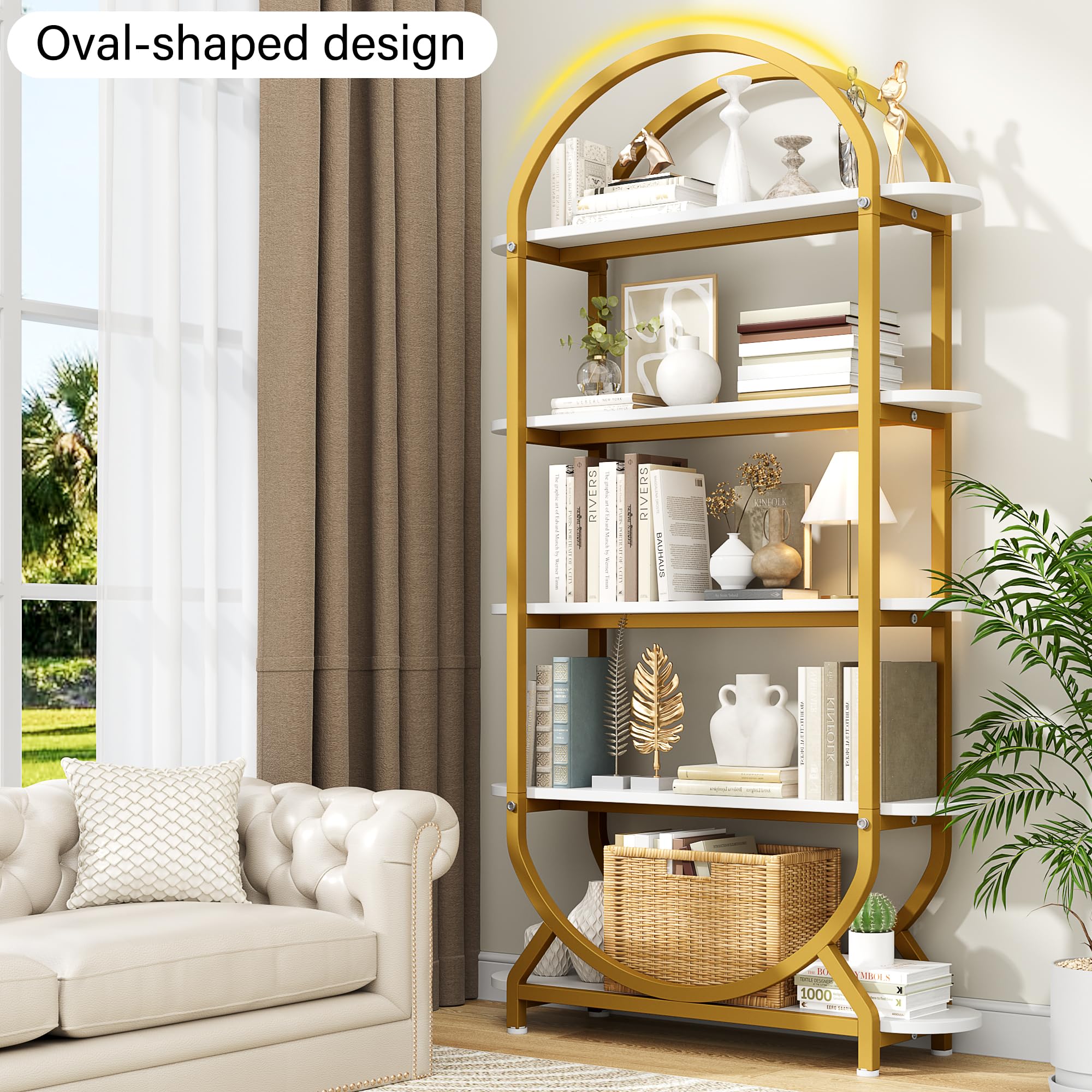 Arched Bookshelf 5-Tier Modern Display Shelving Unit