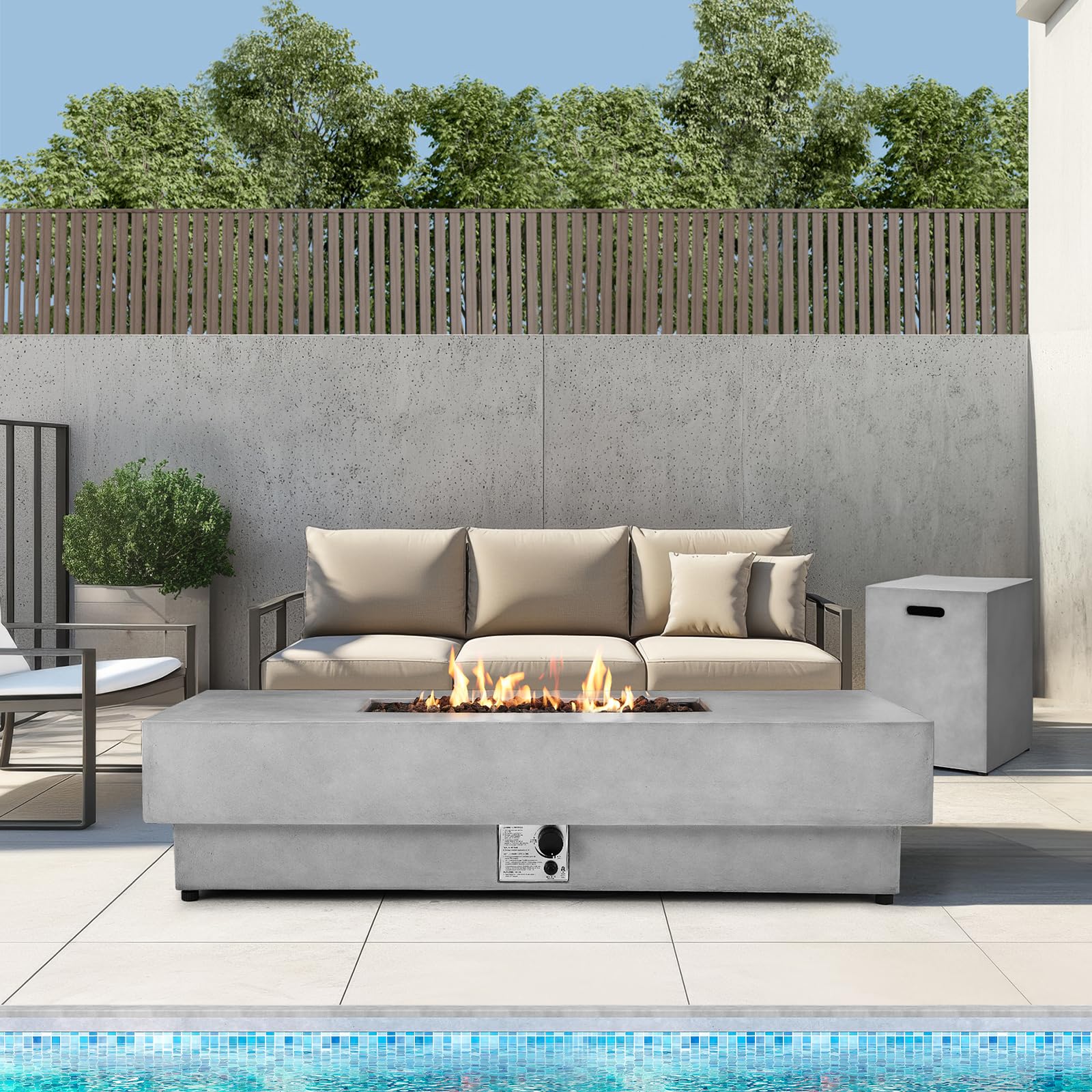 60-Inch Outdoor Propane Fire Pit Coffee Table with Tank Cover