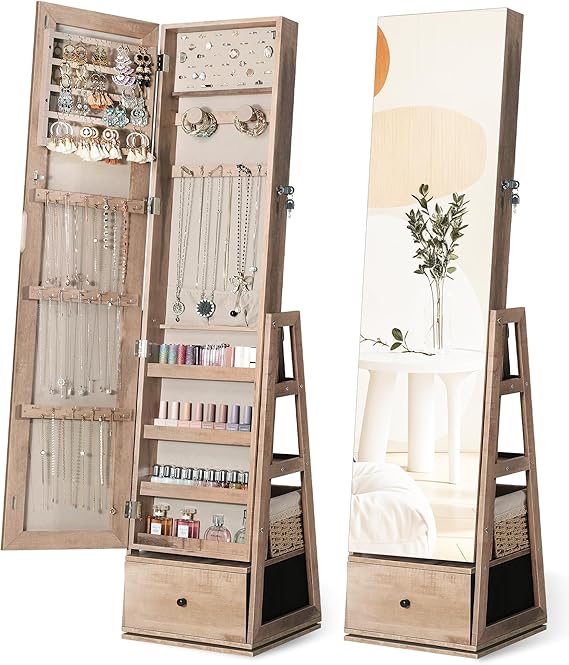 360° Swivel Jewelry Cabinet with Full Length Mirror