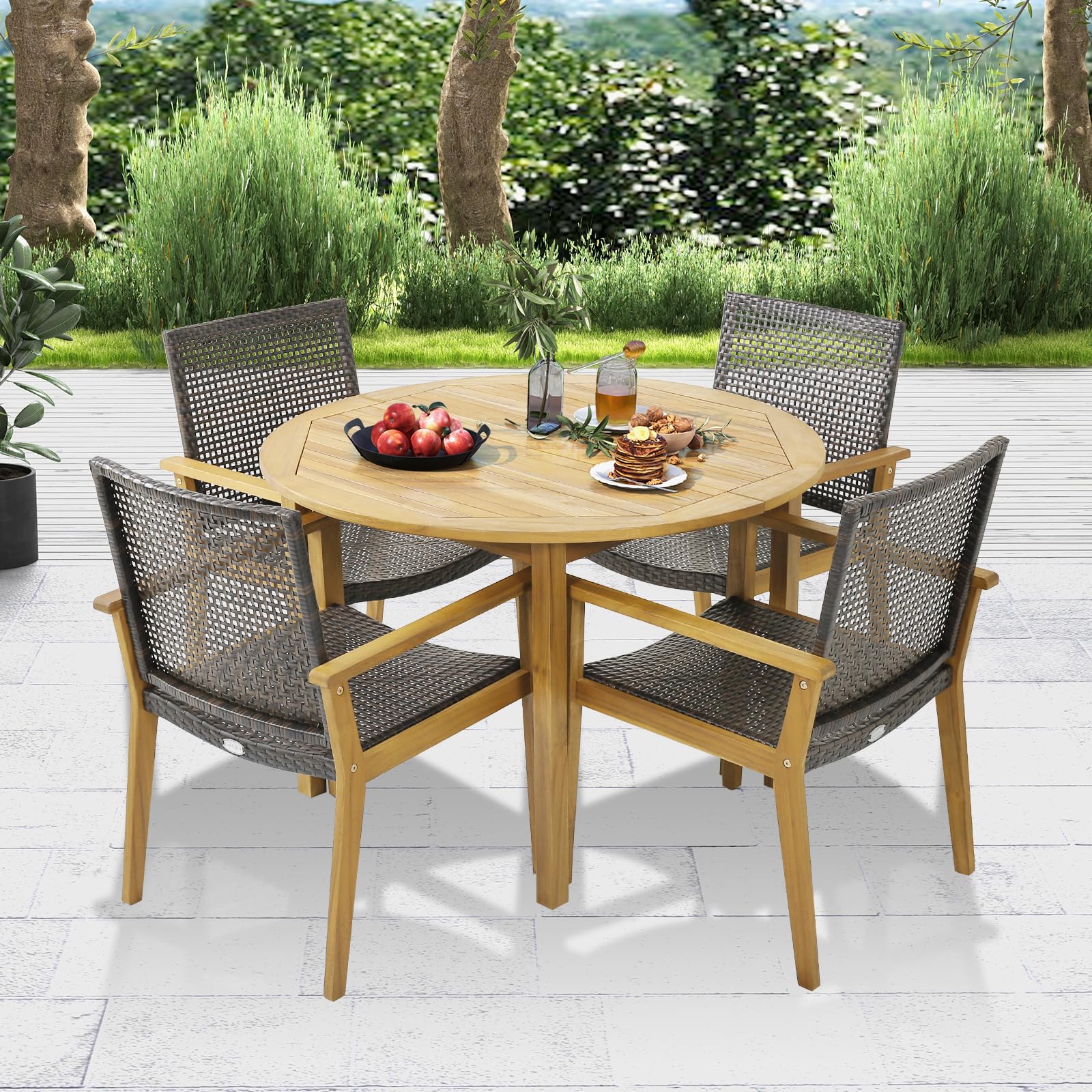 5-Piece Outdoor Patio Dining Set with Wicker Chairs