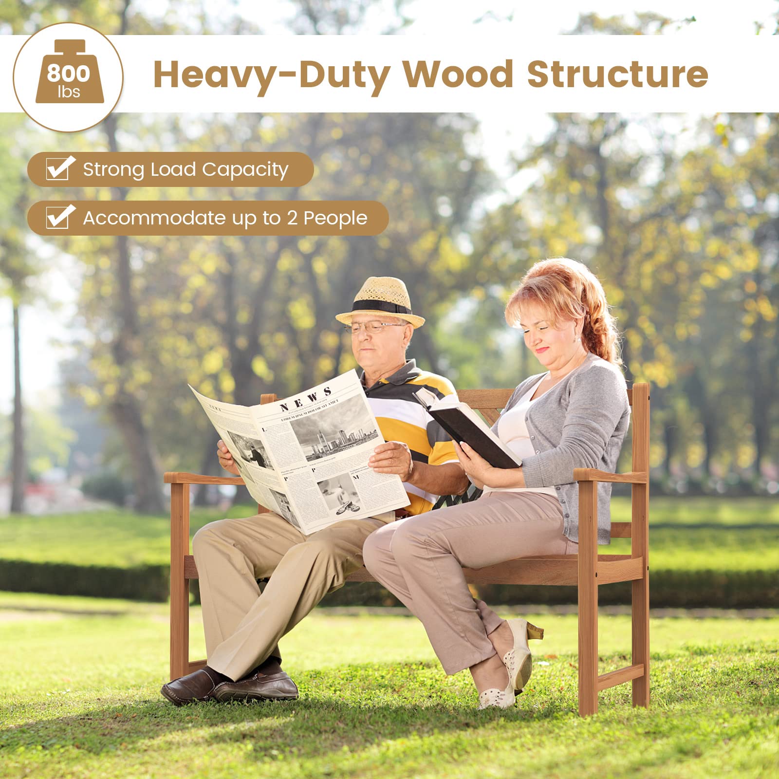 2-Person Acacia Wood Outdoor Bench