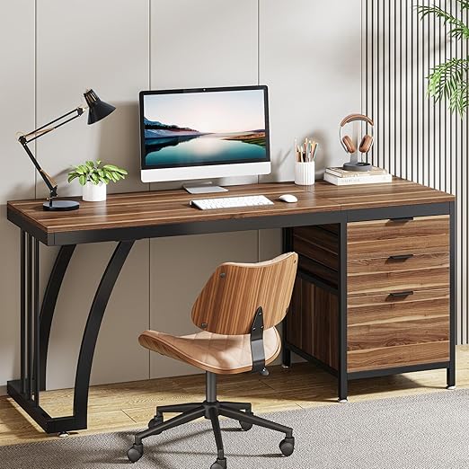 Computer Desk with 3 Drawers 59-Inch Industrial Writing Table