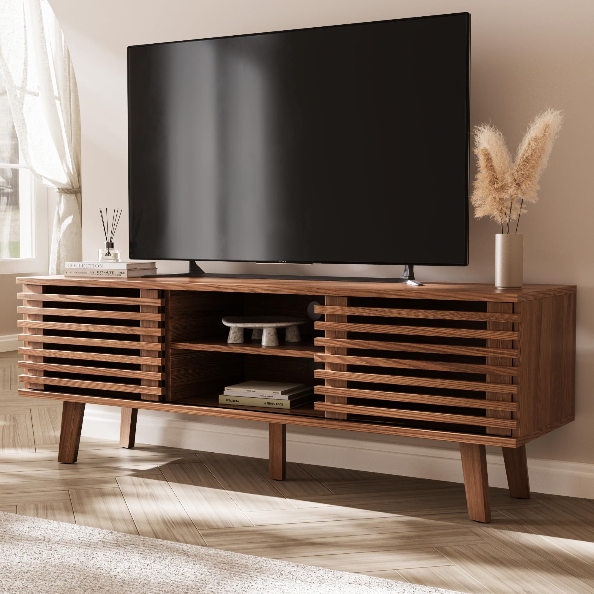 Mid-Century Modern TV Stand with Storage Cabinet