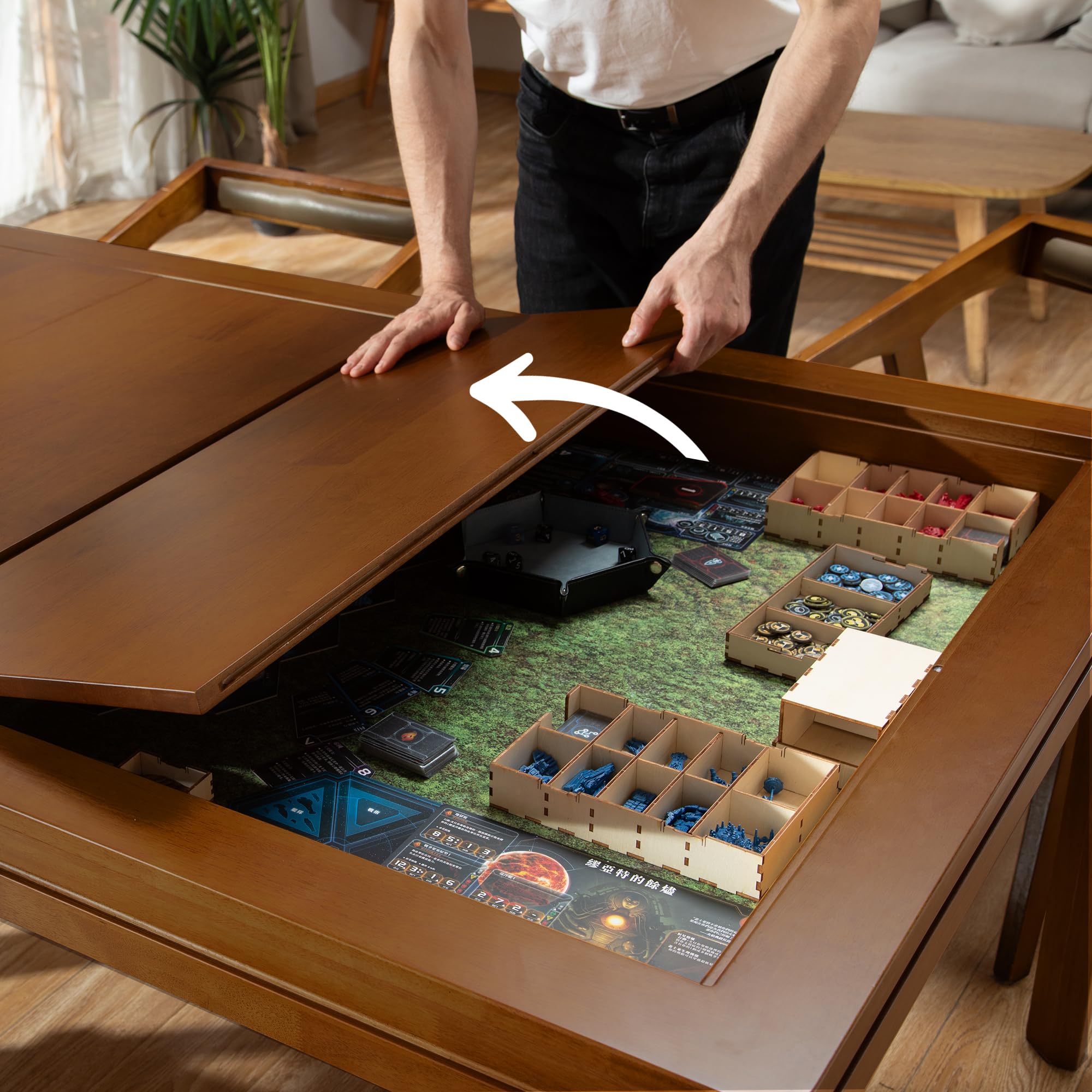Solid Wood Board Game Coffee Table with Removable Top 3-in-1