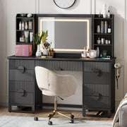 60" Fluted Vanity Desk with Mirror and Lights