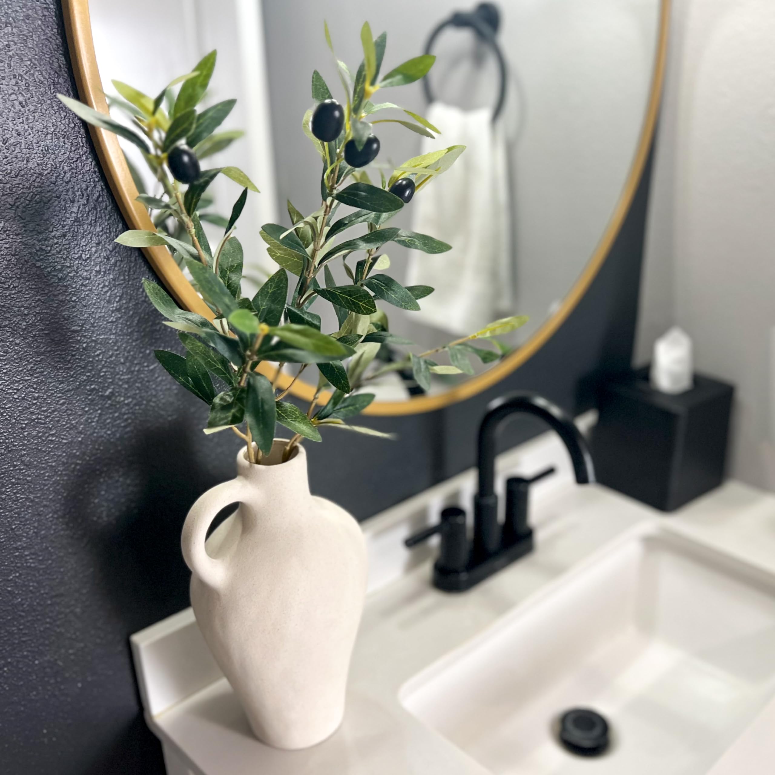 Textured Ceramic Vase with Olive Branches Gift Set
