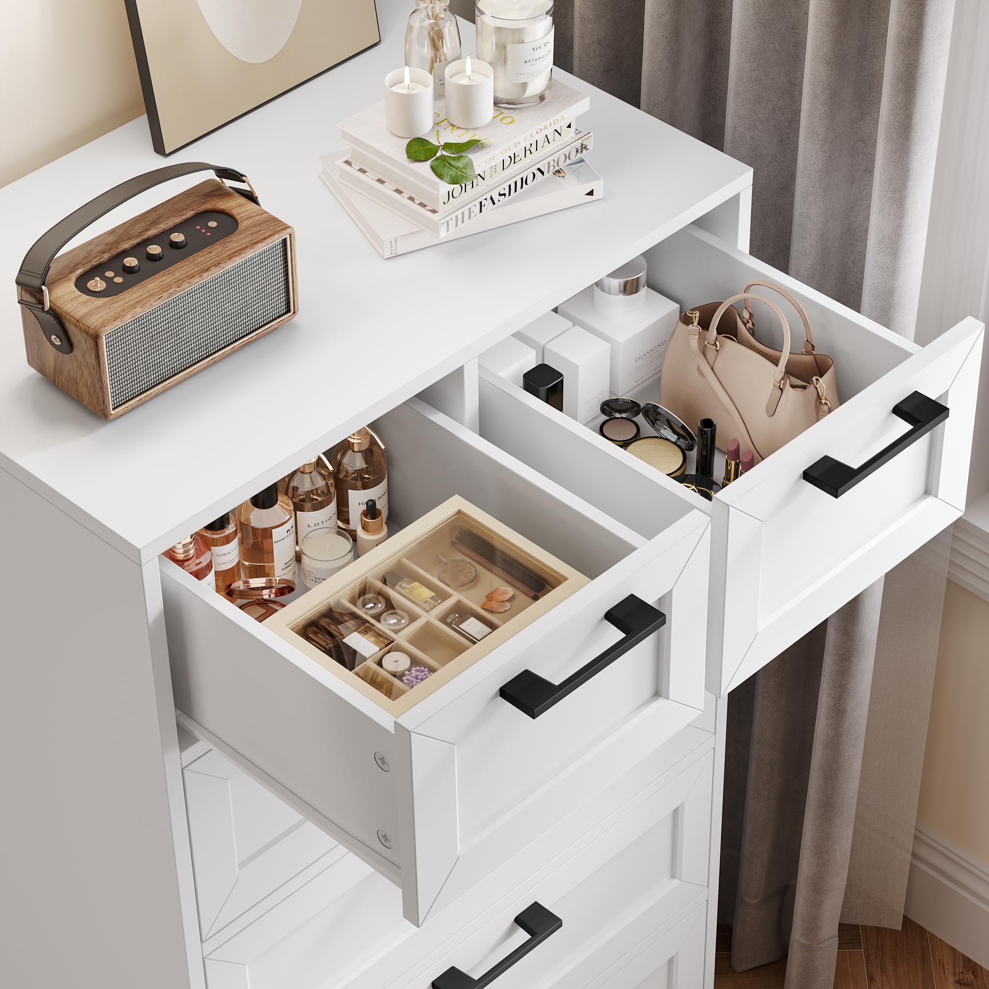 6-Drawer White Dresser for Bedroom and Living Room