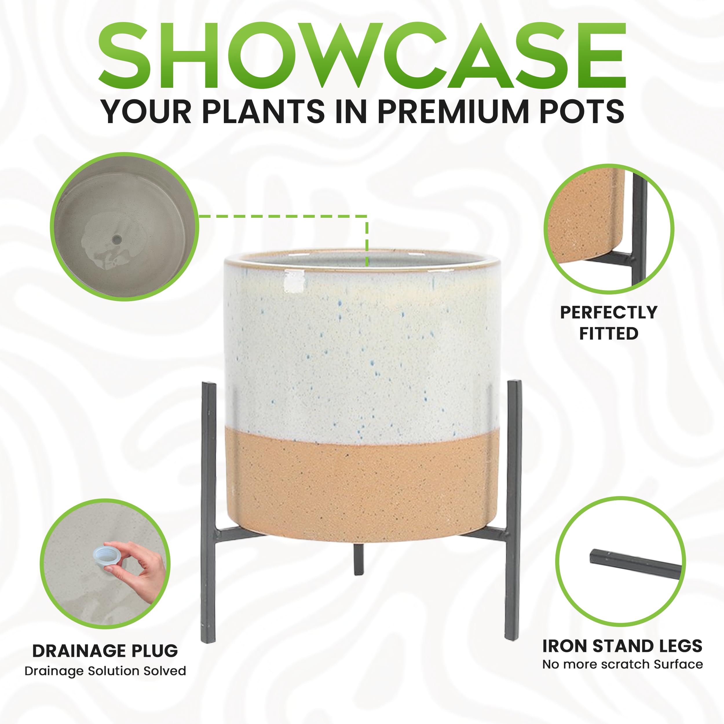 Mid-Century Modern Ceramic Planter with Stand - Large 16 Inch