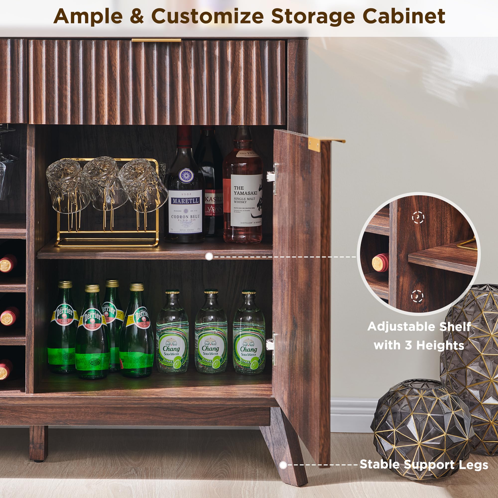 60" Fluted Buffet Cabinet with Wine Storage