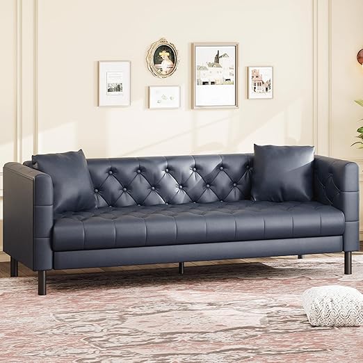 Chesterfield Faux Leather Sofa 3-Seater with Deep Seat