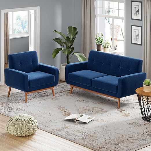 Button Tufted Living Room Set - 3 Piece Upholstered Sofa Collection