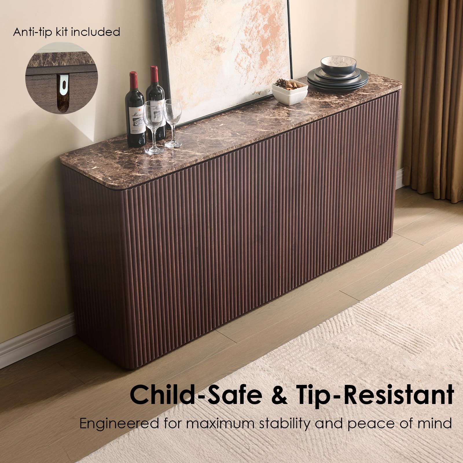 Fluted Sideboard Cabinet with Storage
