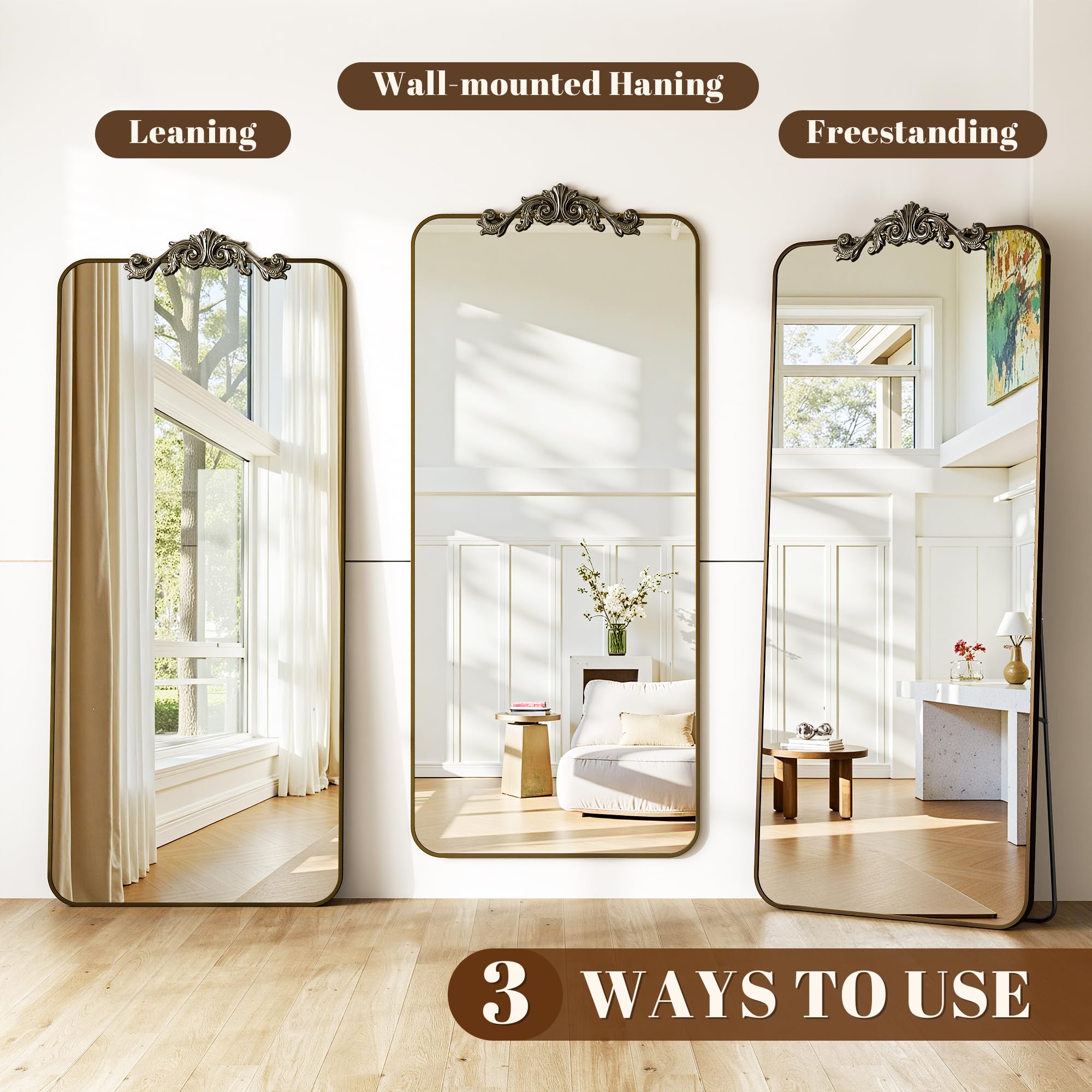 Vintage Full Length Floor Mirror 81x41 Carved Bronze