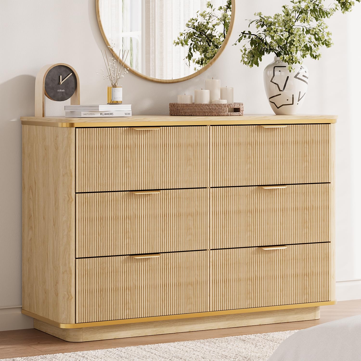 47" Fluted Dresser with 6 Drawers