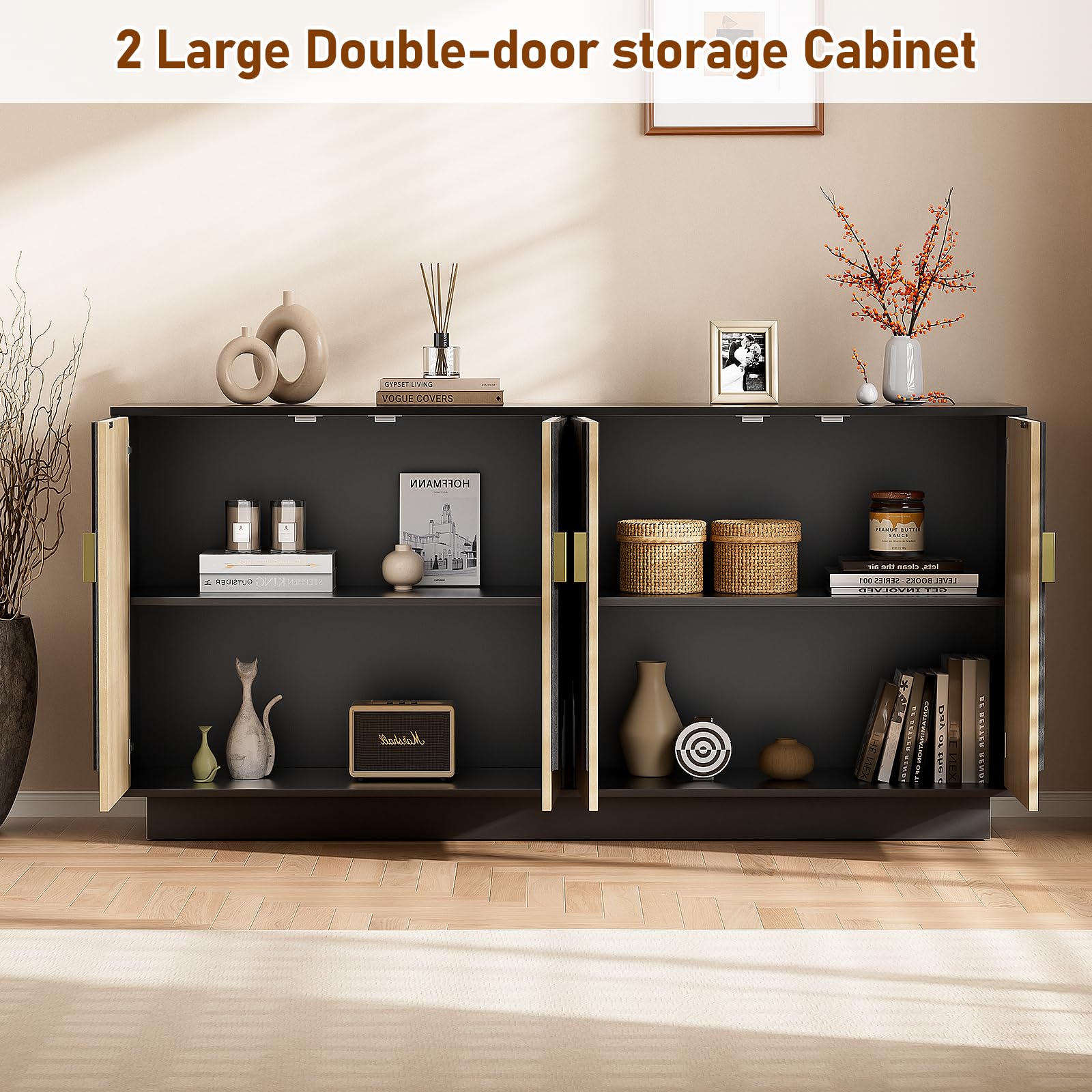 63 Inch Fluted Buffet Cabinet with Storage