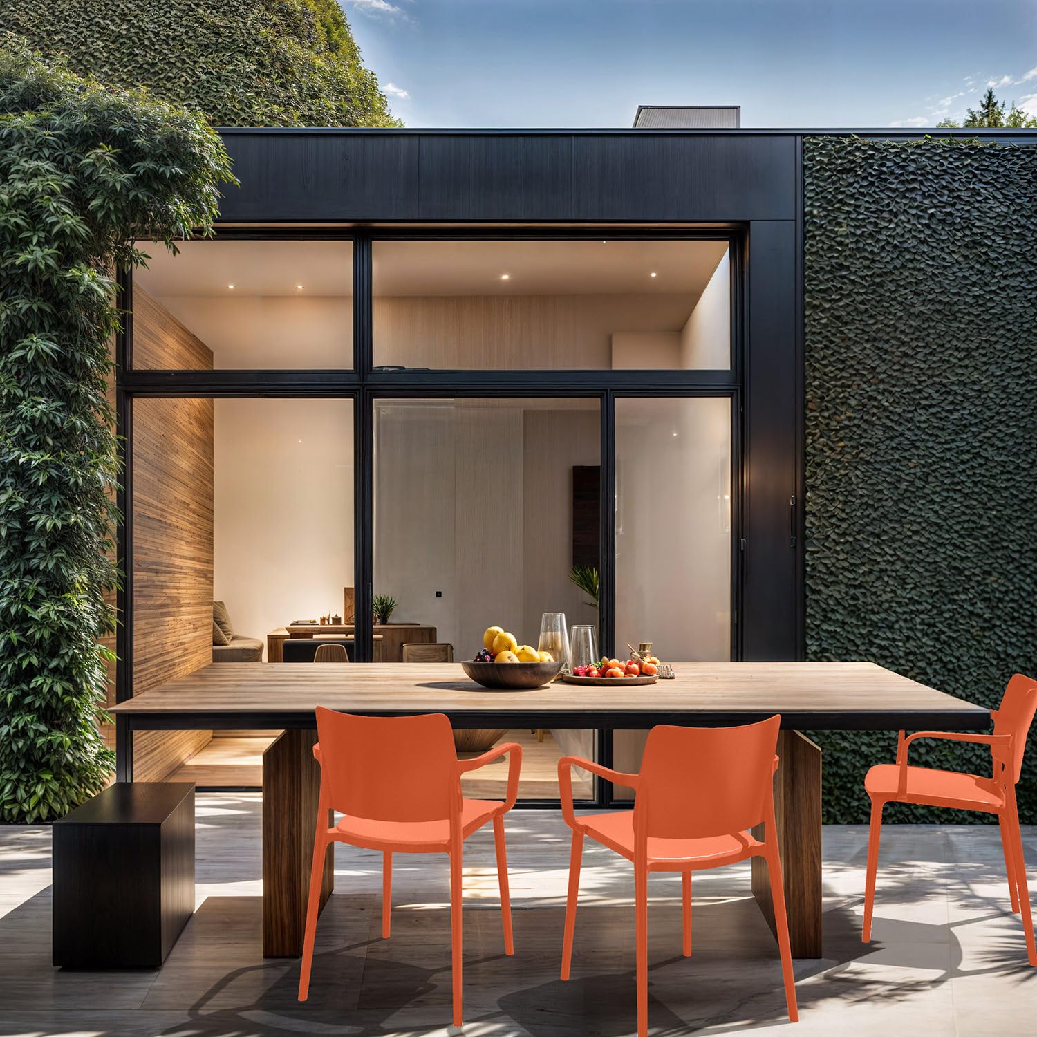 WRGHOME Florence Modern Stacking Plastic/Resin Patio Dining Armchair Indoor/Outdoor, Pool, Patio, Kitchen, Restaurant (Set of 2), Orange