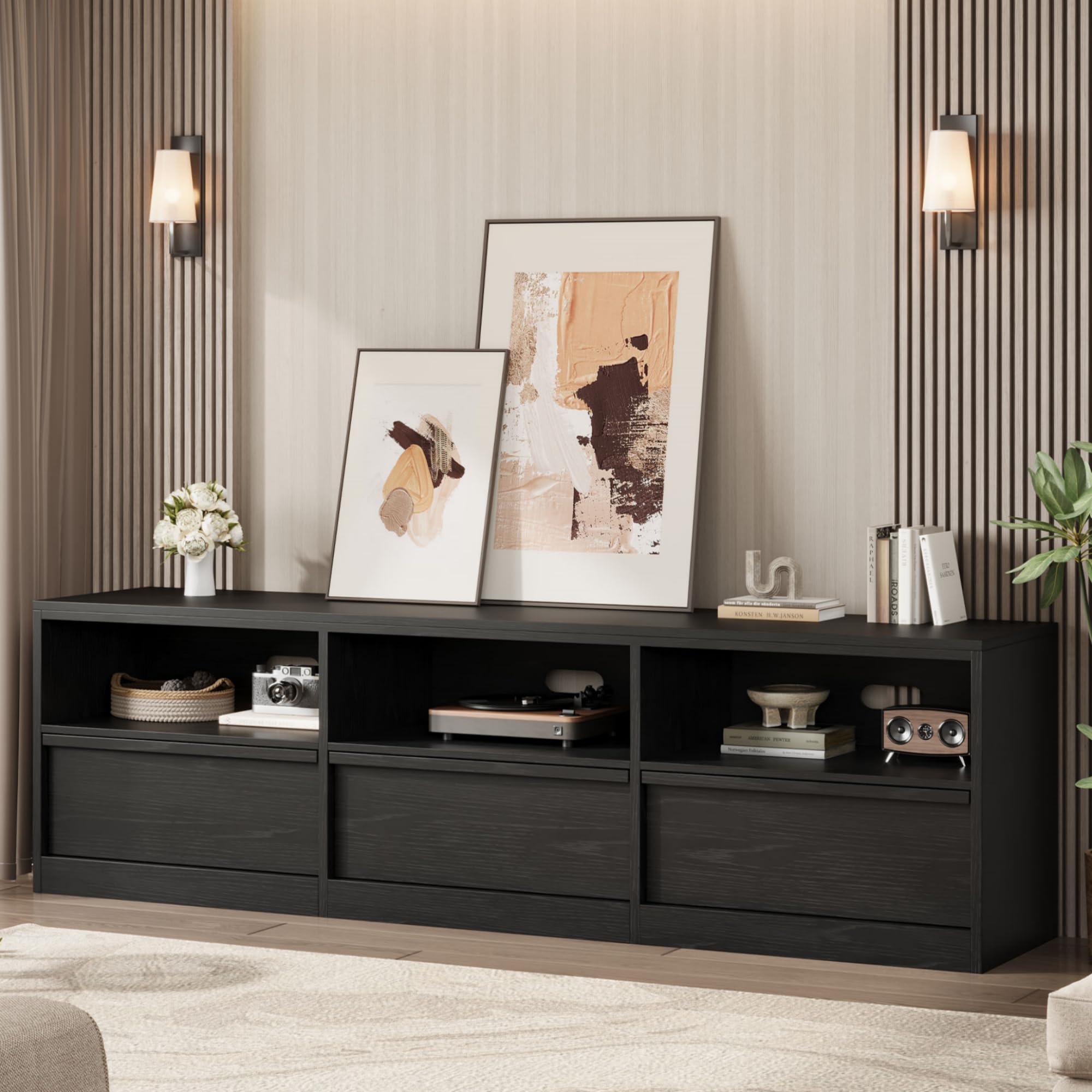 70 Inch TV Stand with Storage Drawer and Open Shelves