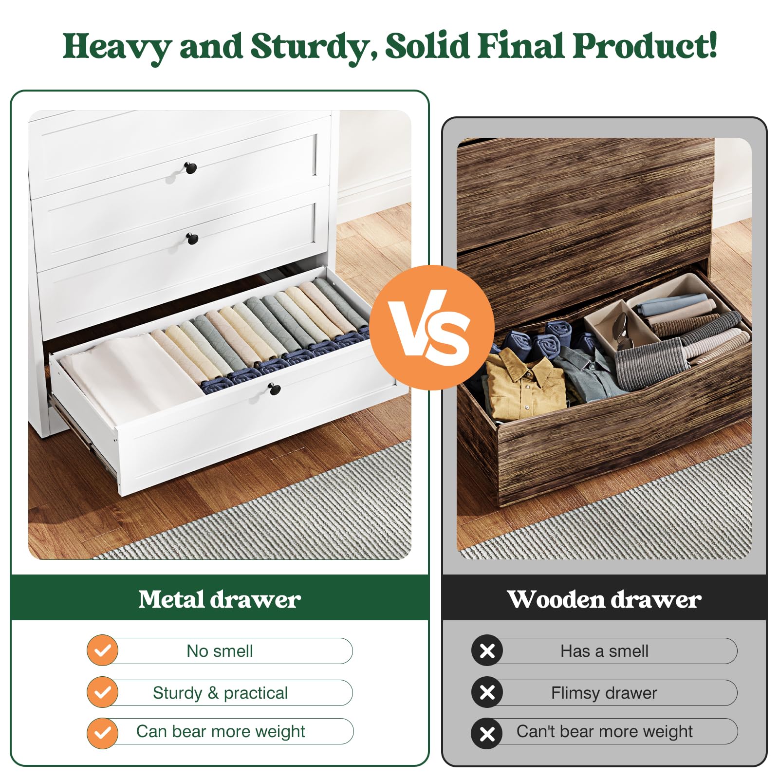 5 Drawer White Metal Dresser for Bedroom