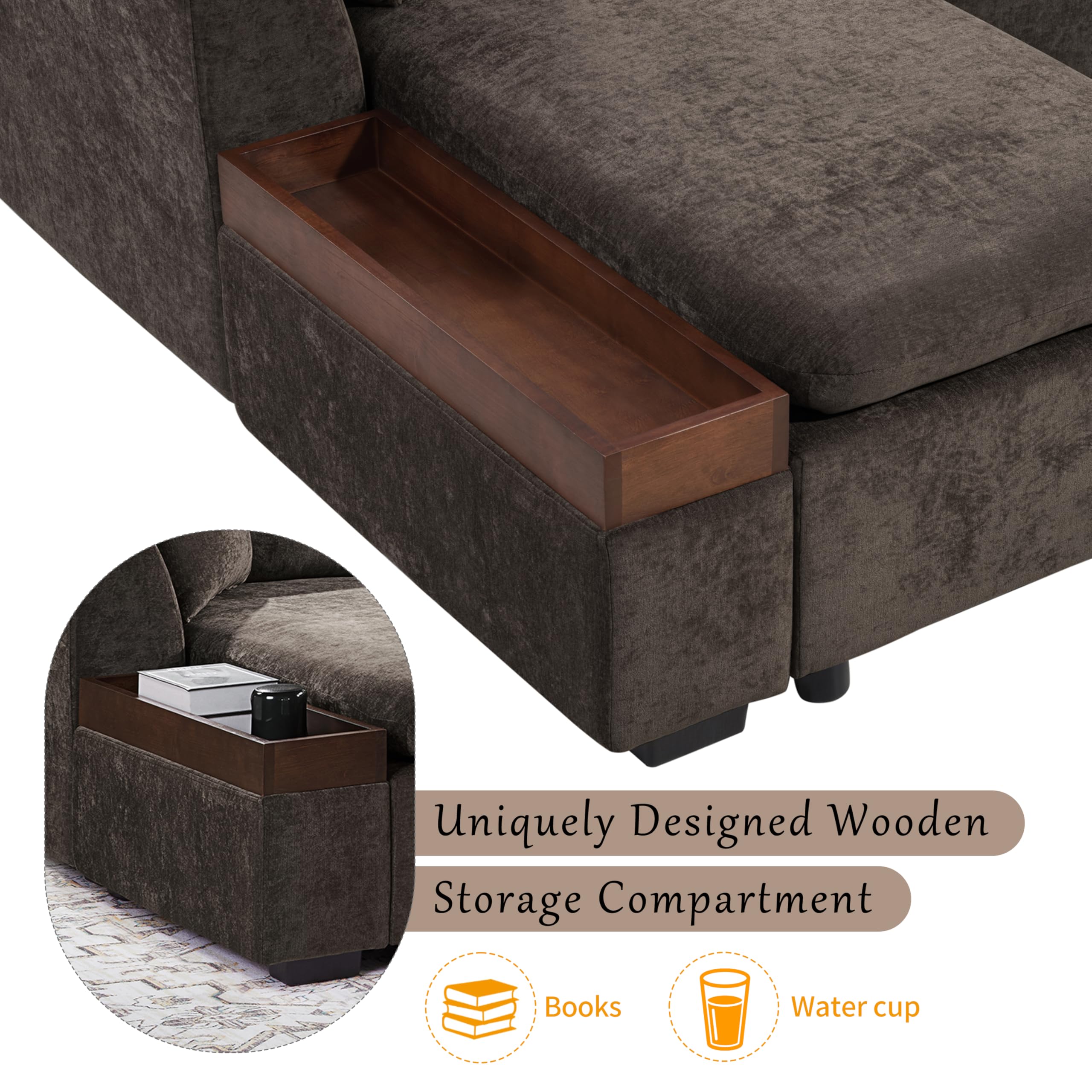 L-Shaped Sectional Sofa with Storage - 93.7" Chenille Fabric