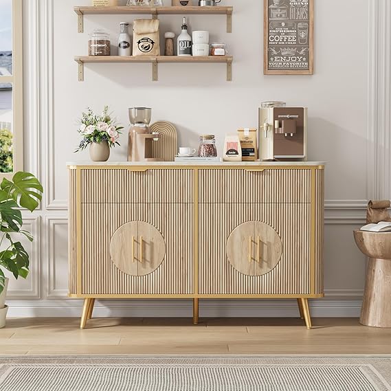 Fluted Buffet Storage Cabinet with Adjustable Shelves