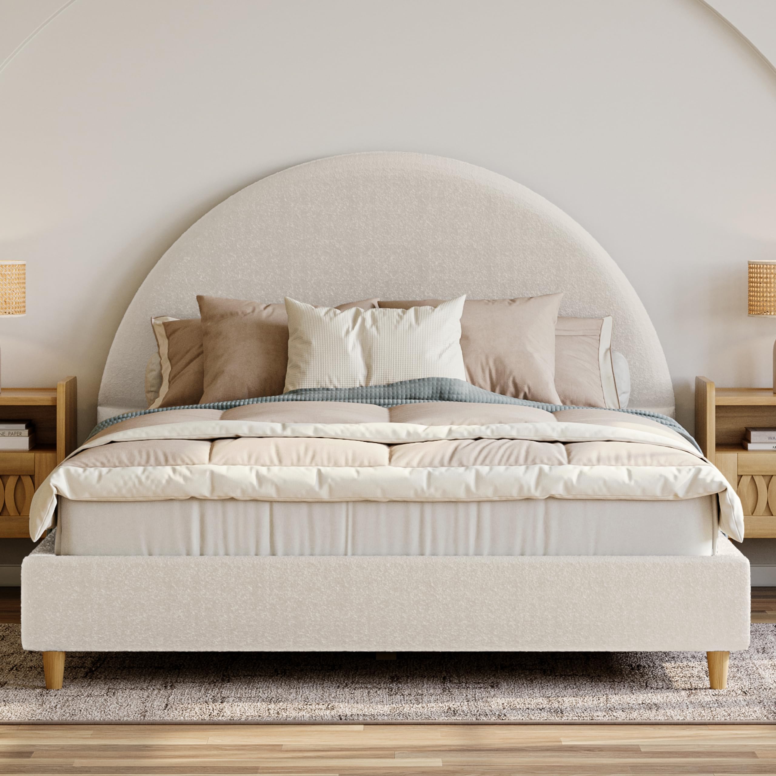Boucle Cloud Bed Frame with Arch Headboard - Queen Size