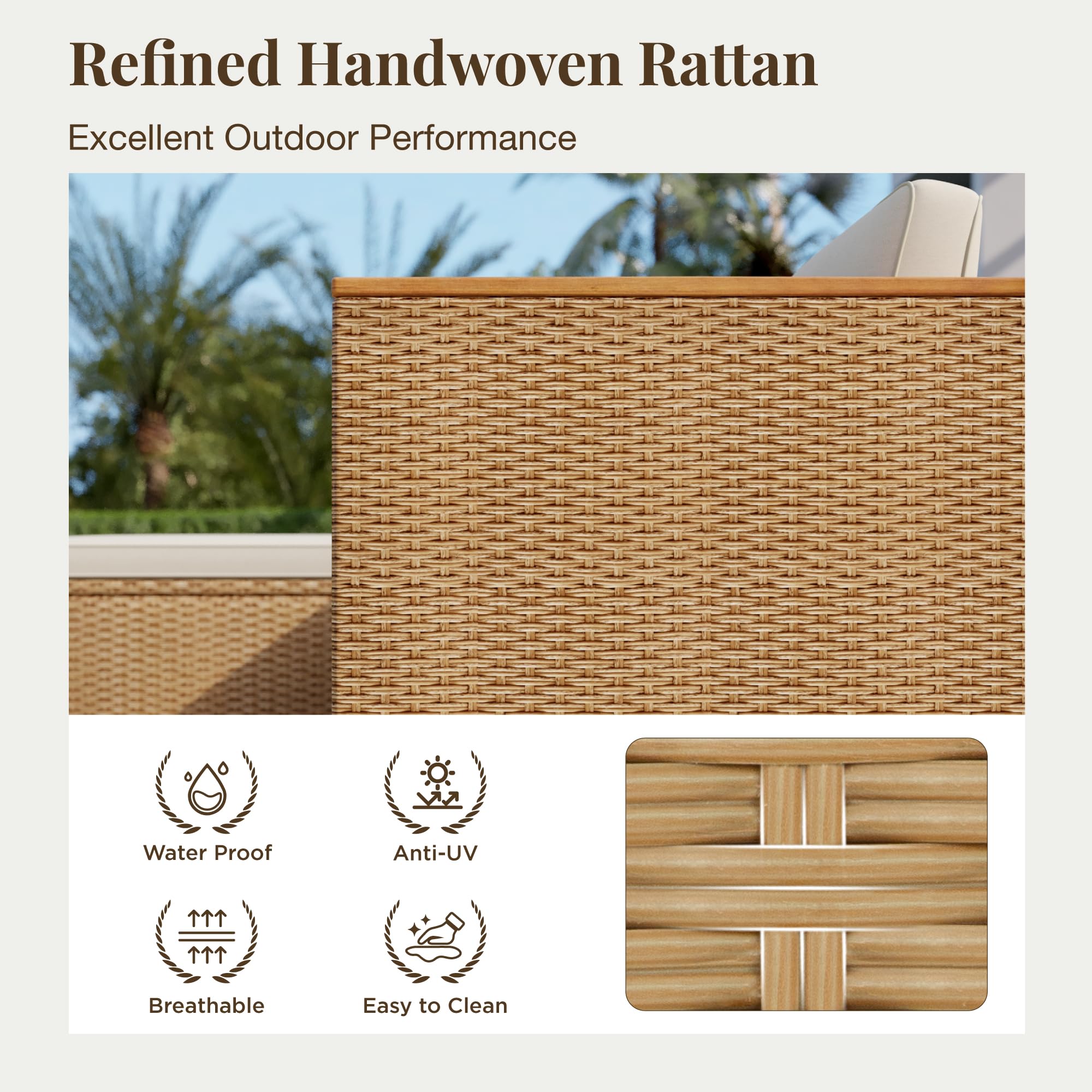 3 Piece Wicker Patio Furniture Set with L-Shaped Sofa