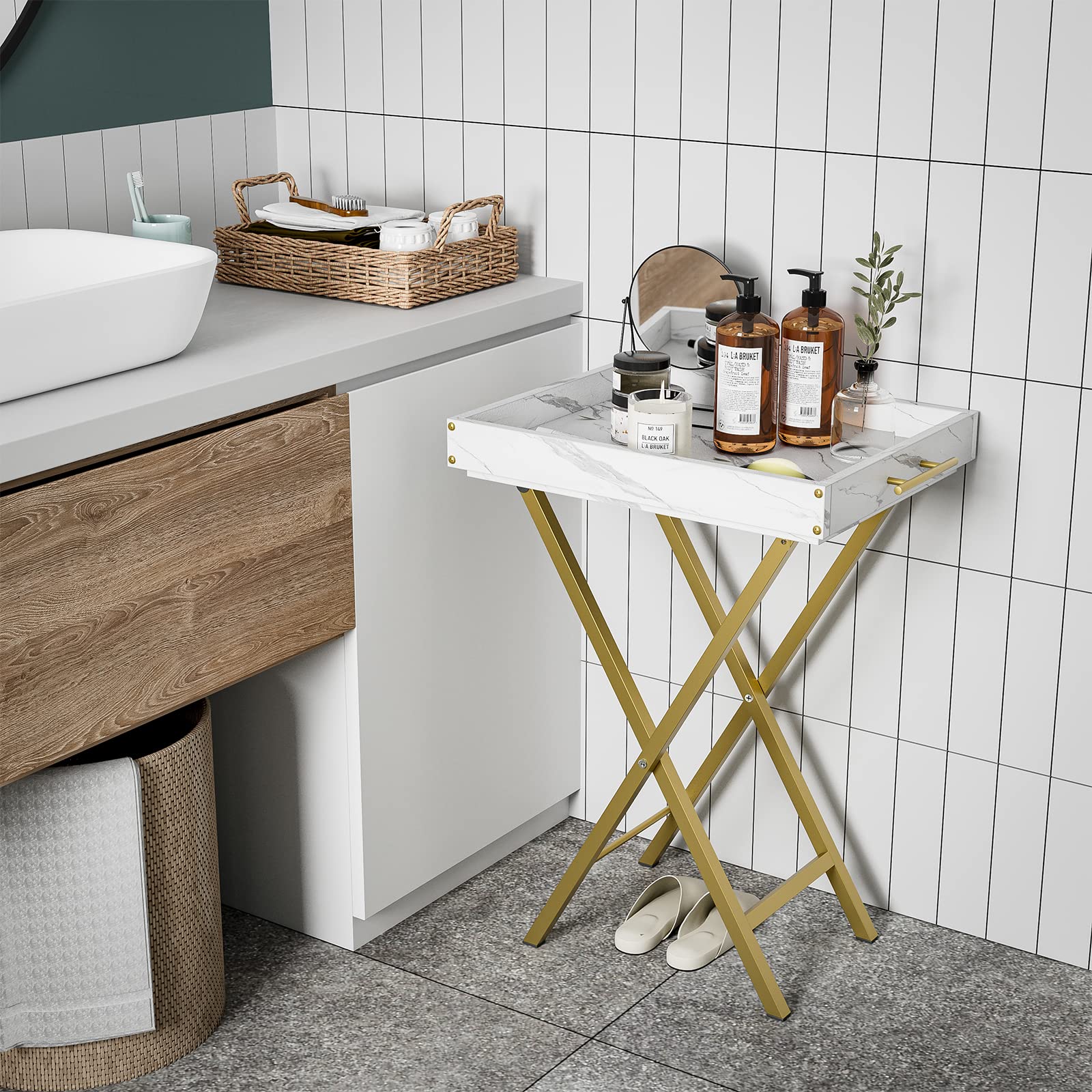 Folding TV Tray Tables Set of 2 with Removable Serving Tray