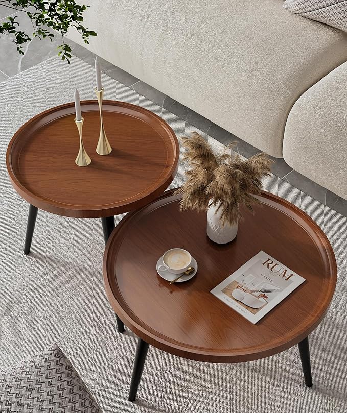 2-Piece Walnut Nesting Coffee Table Set