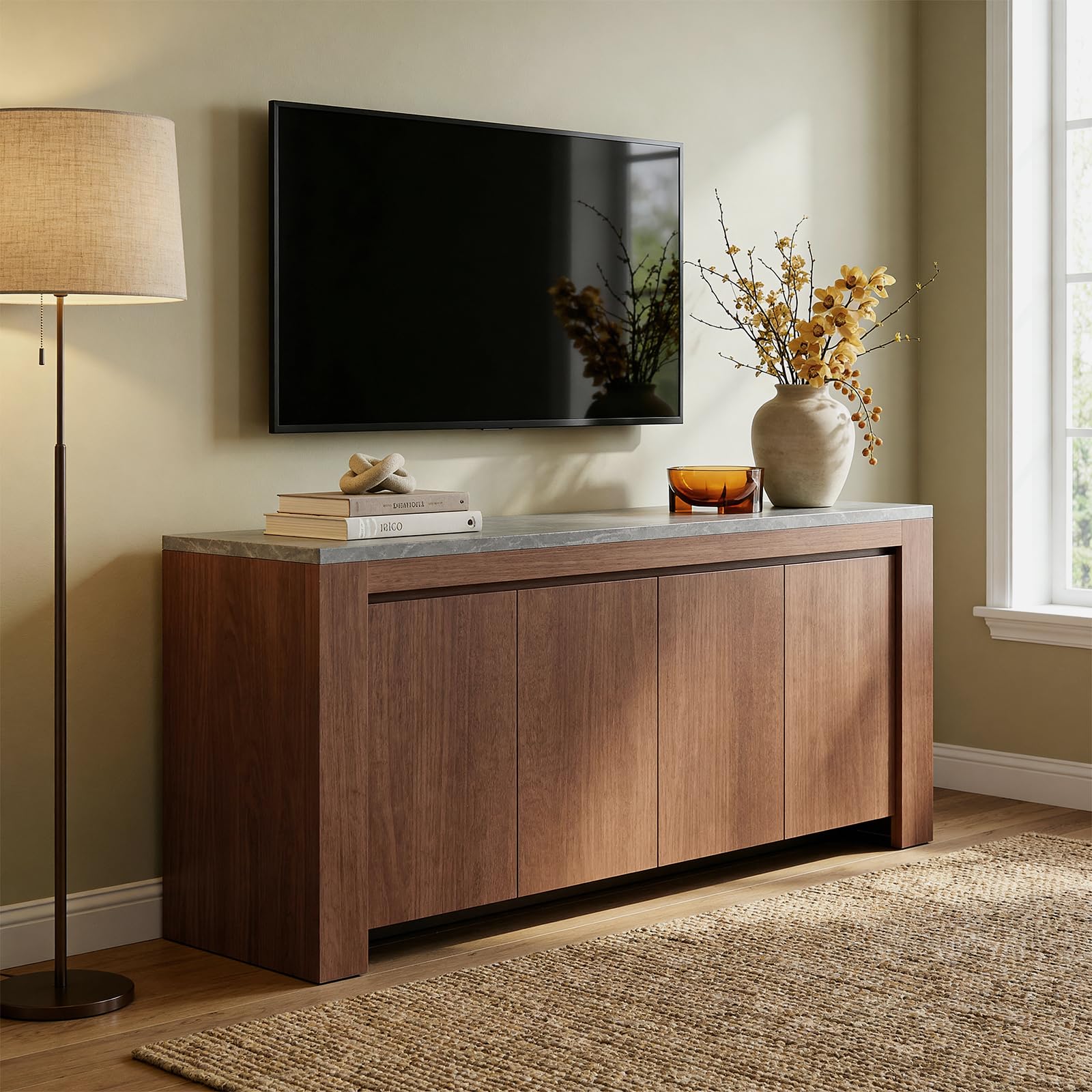 63" Sideboard Buffet Cabinet with Faux Marble Top