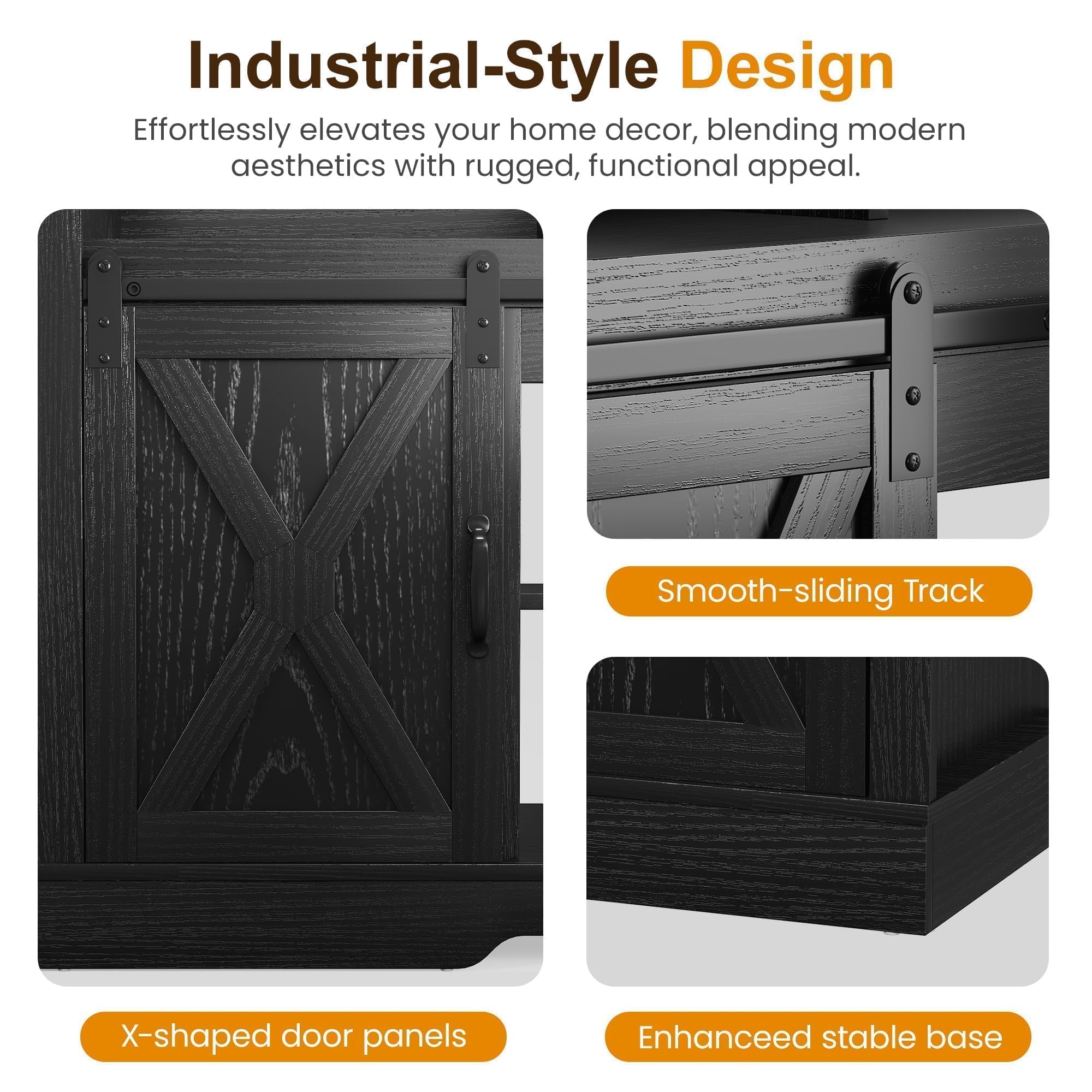 Farmhouse TV Stand for 65+ Inch TV with Storage Cabinets and Sliding Barn Doors