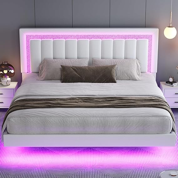 Floating Queen Bed Frame with LED Lights