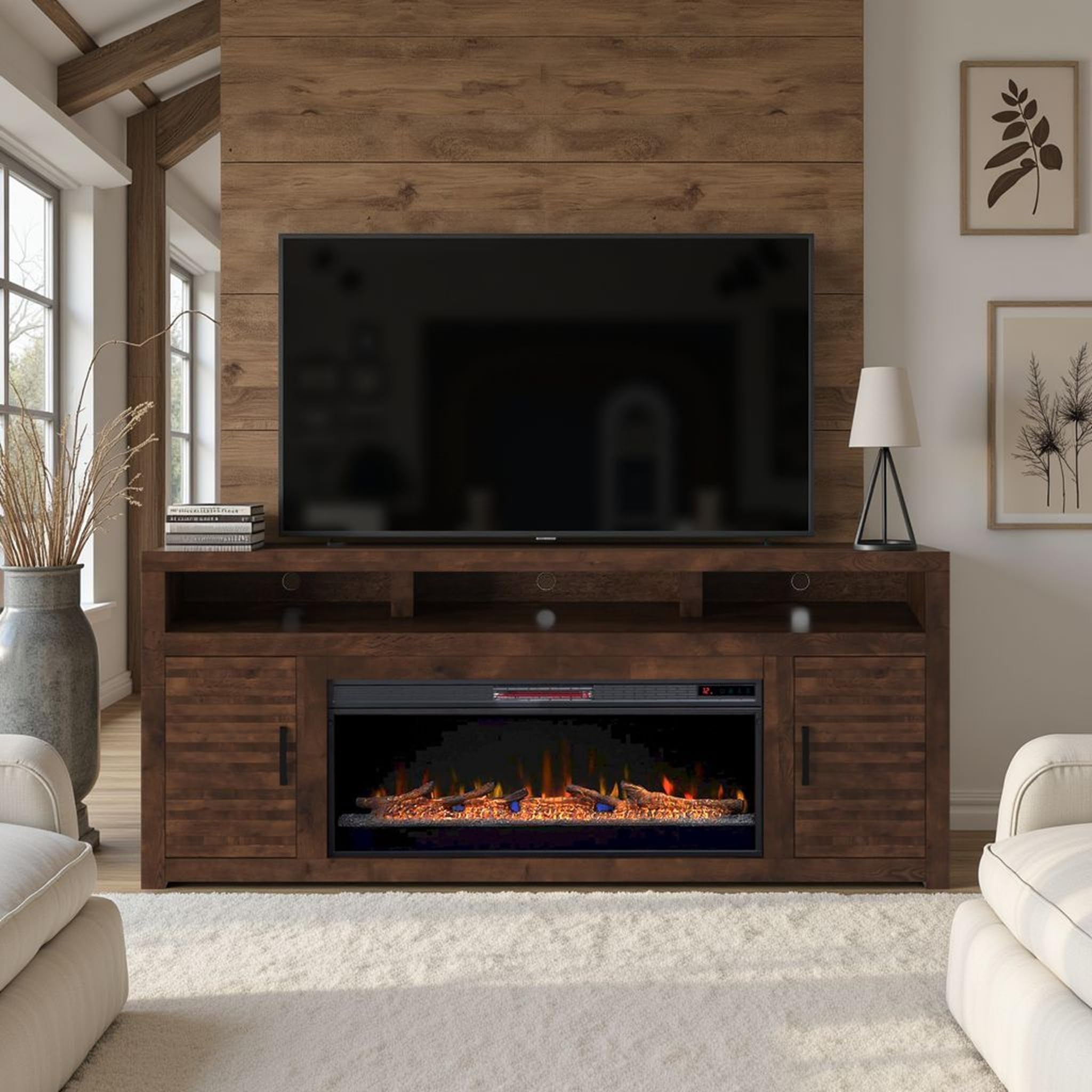 78" Electric Fireplace TV Stand with Storage