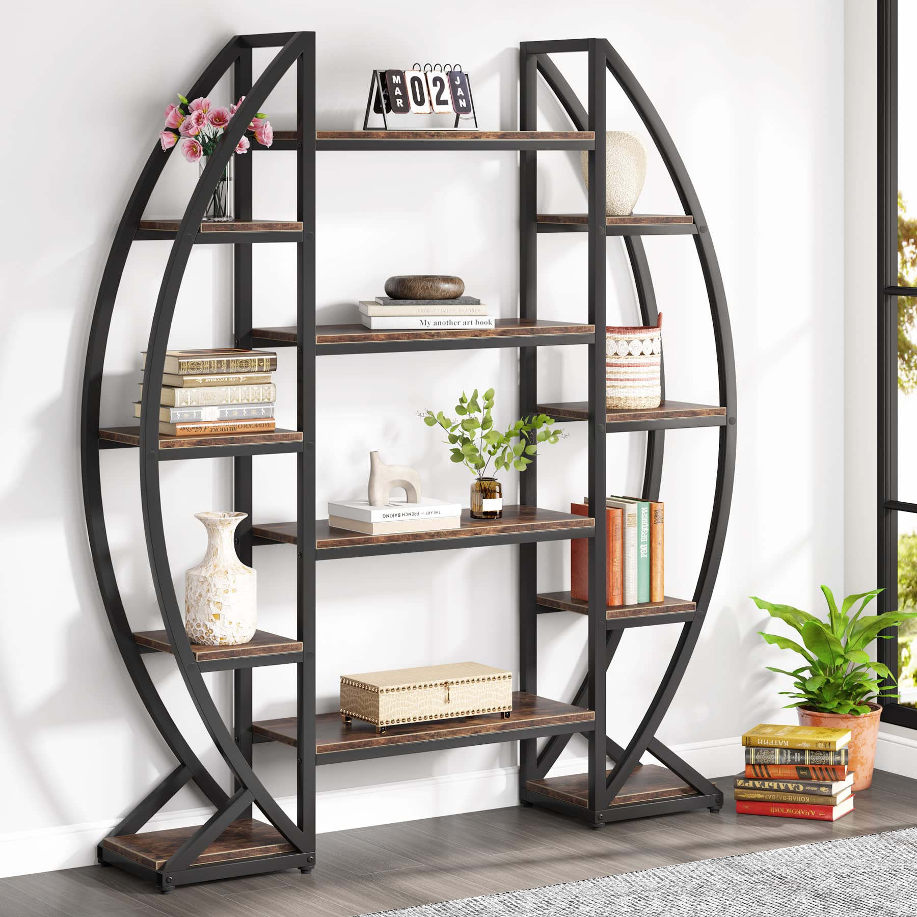 Oval Bookshelf Triple Wide 5-Tier Etagere Display