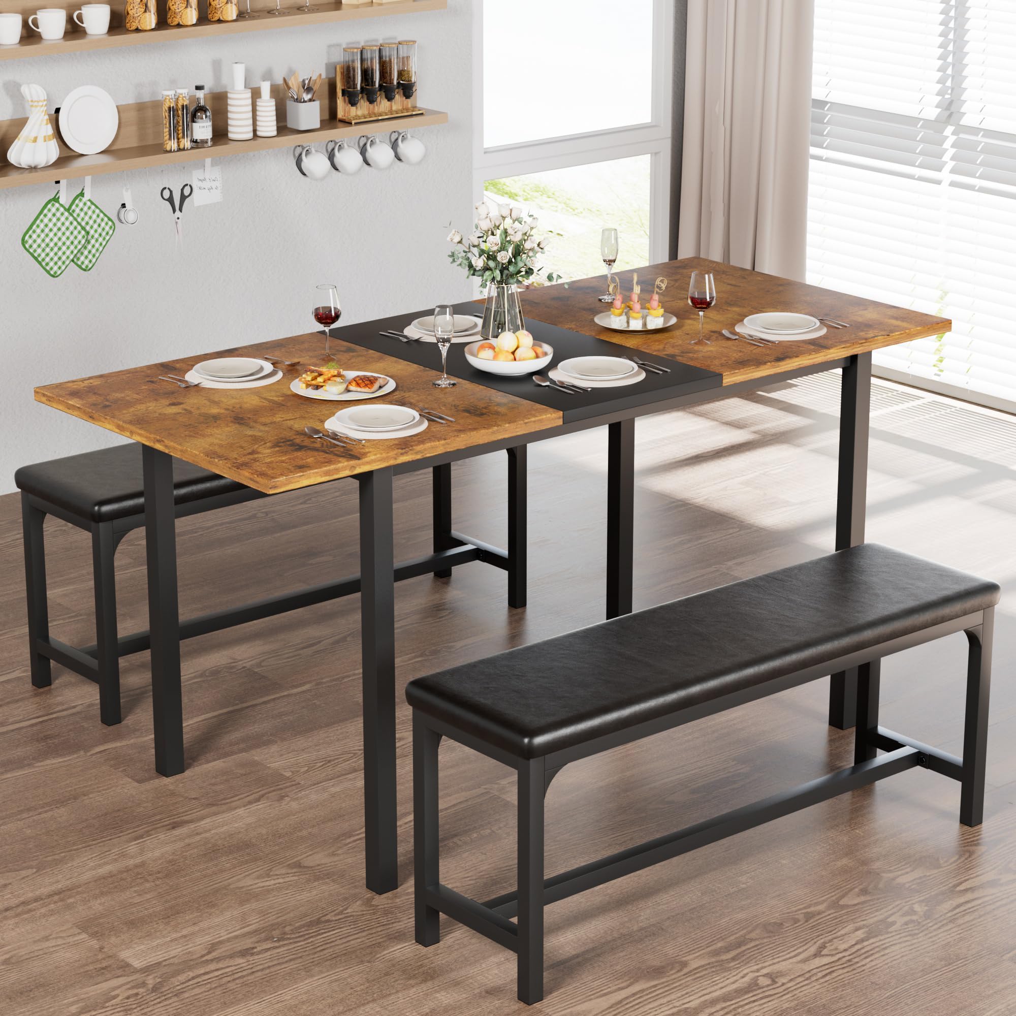 3-Piece Extendable Kitchen Table with Benches