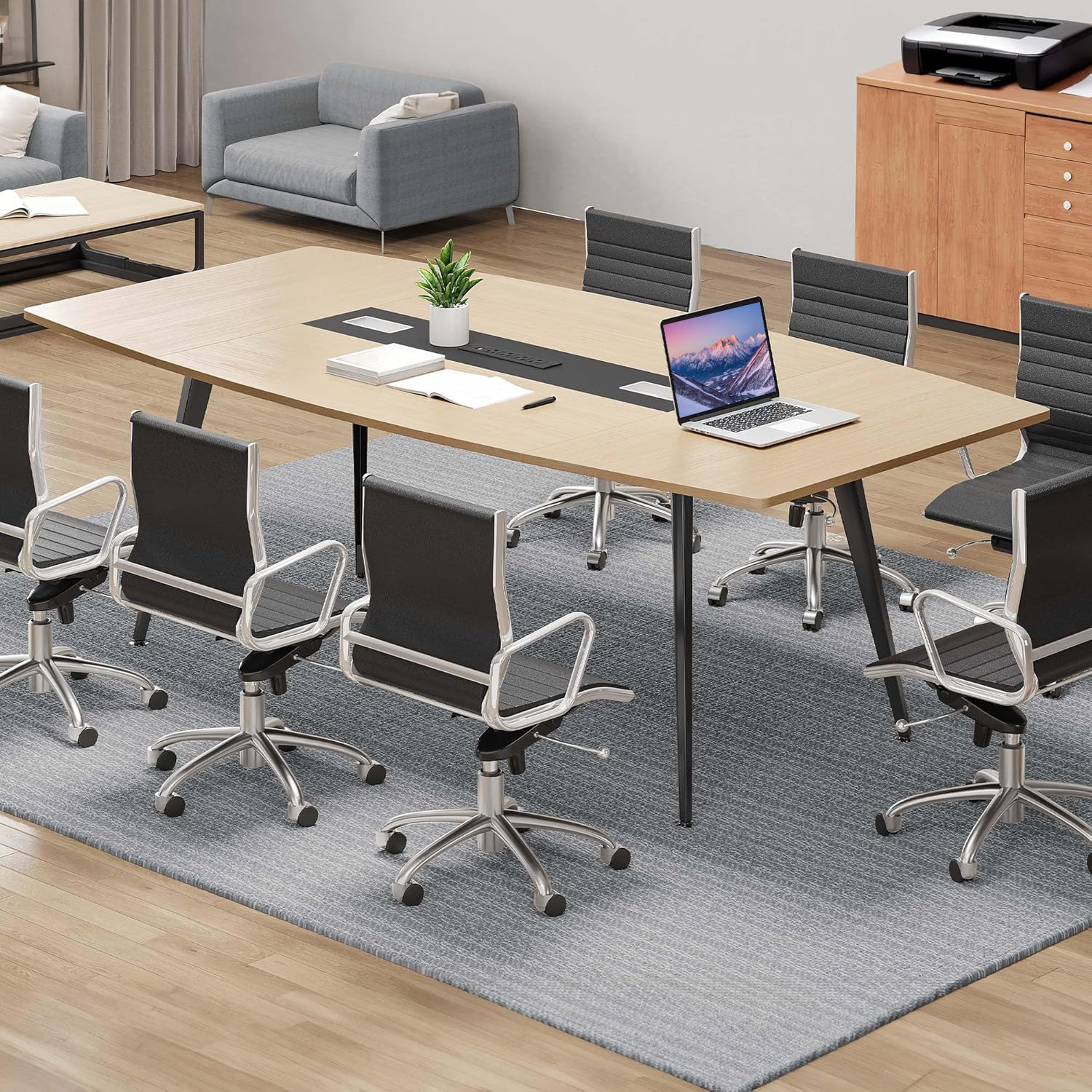 Boat Shaped Conference Table with Power Outlets