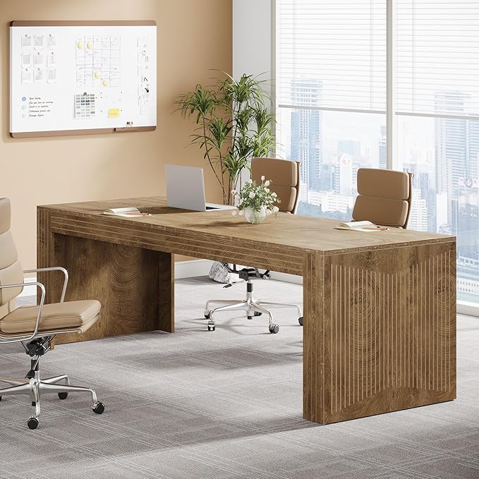 Large Conference Table 78.74" Rectangular Meeting Desk Walnut Brown
