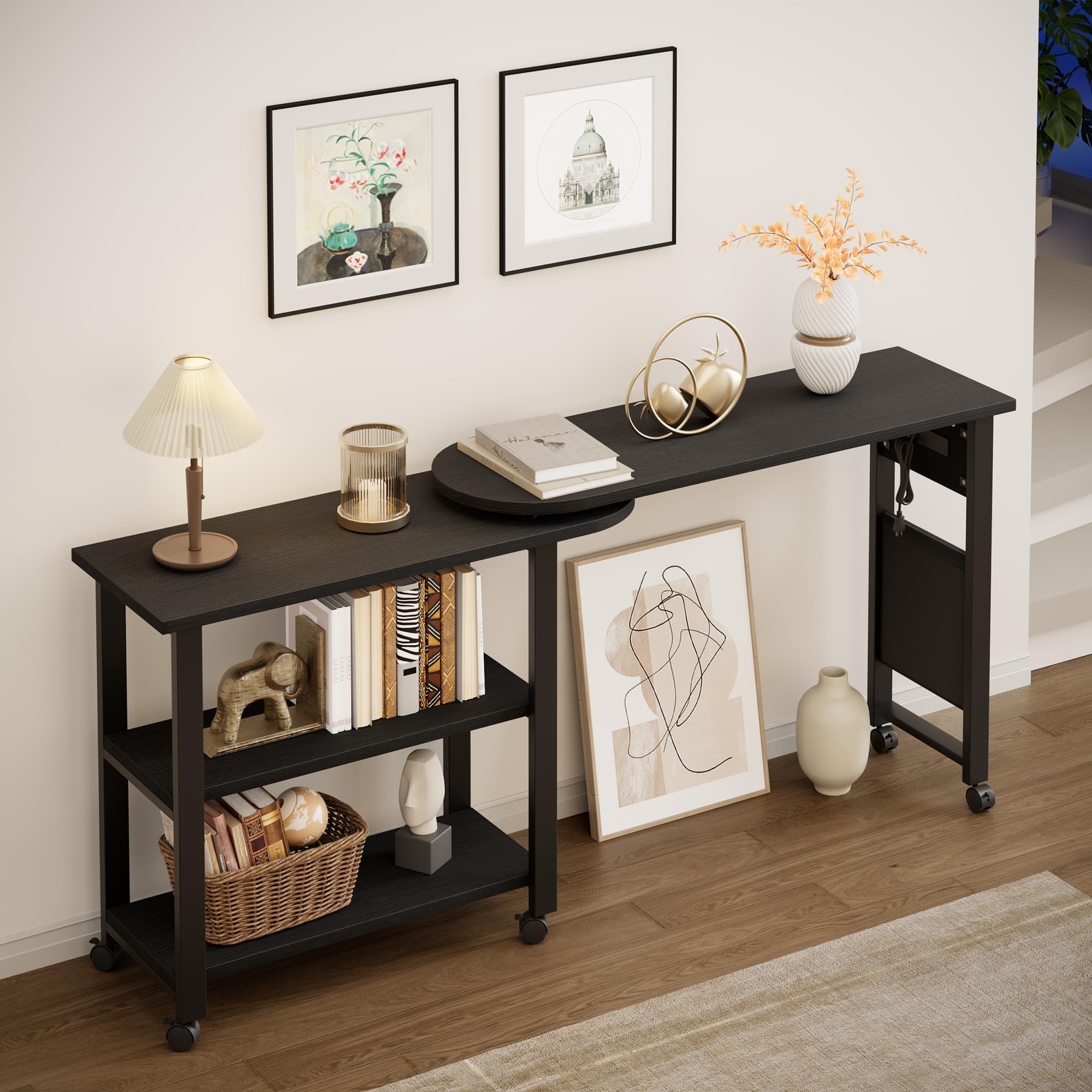 360° Rotating Sofa Side Table with Charging Station